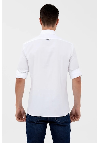 U.S. Polo Assn. Erkek Düğmeli Yaka Slim Fit Uzun Kollu %100 Pamuk Beyaz