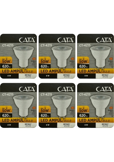 6 Adet Cata 8w 50w 6500k Beyaz Işık Gu10 Duylu Led Spot Ampul