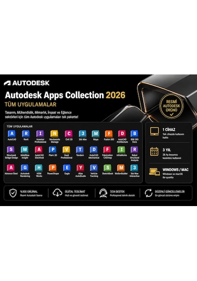 Autodesk Apps Collection 2026 Tüm Uygulamalar - 1 Cihaz 3 Yıl Windows/mac