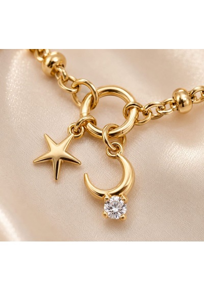 Cm Jewelry Ay Yıldız Figürlü Gold Premium Çelik Bileklik Altın