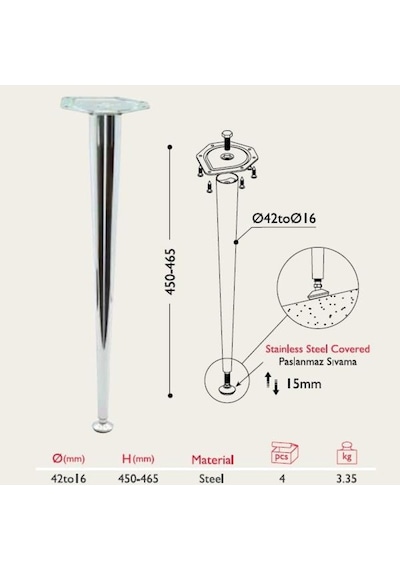 Gürçayhırdavat Sehpa Ayağı 13.861 - Konik 42-16Mm (4 Adet)