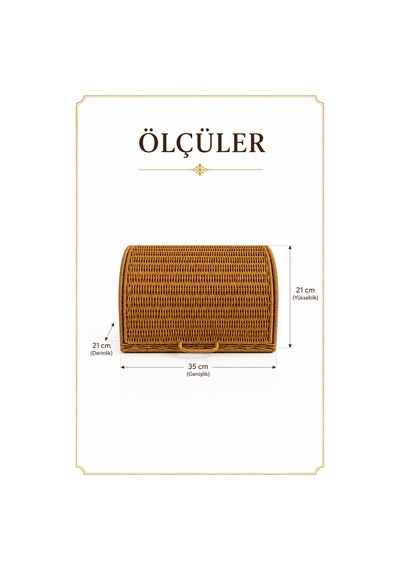 Ekmek Dolabı Kapaklı, Hasır Detaylı 35 Cm Krem