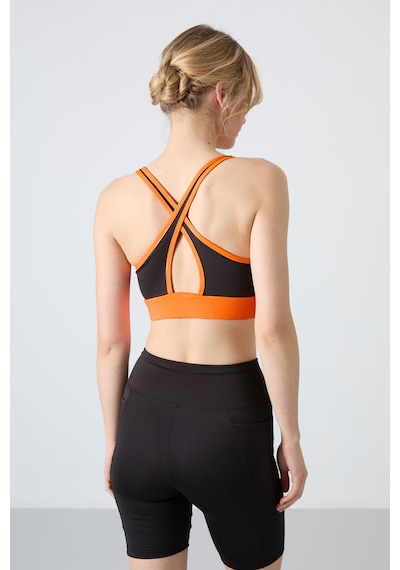 Tommy Life Neon Oranj Çapraz Sırt Detaylı Slim Fit U Yaka Pedli Kadın Spor Büstiyer - 97121 Turuncu