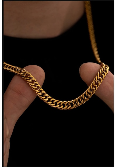 Osmanlı Gümüş Gurmet Model 7 MM Gold Erkek Çelik Kolye Altın