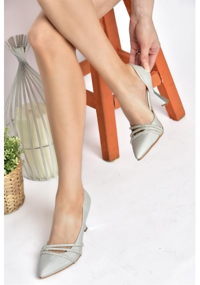 Fox Shoes P246068504 Gümüş Kumaş İnce Topuklu Kadın Ayakkabı Gümüş