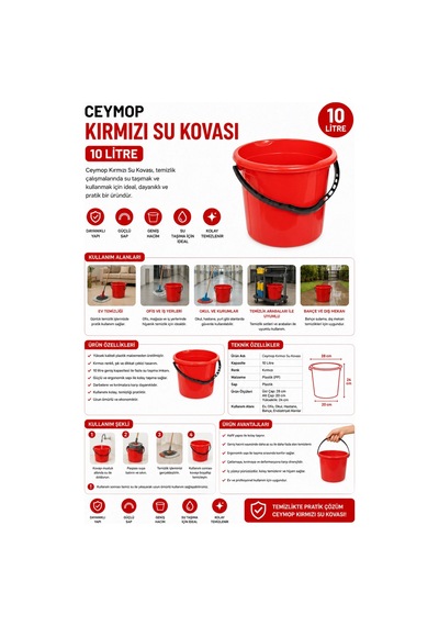 Su Kovası Kırmızı 10 L - 820603957