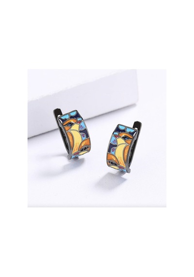 Glaze Bird El Yapımı Emaye 925 Ayar Gümüş Özel Tasarım Siyah Spinel Kuş Etnik Küpe Turkuaz - Gri