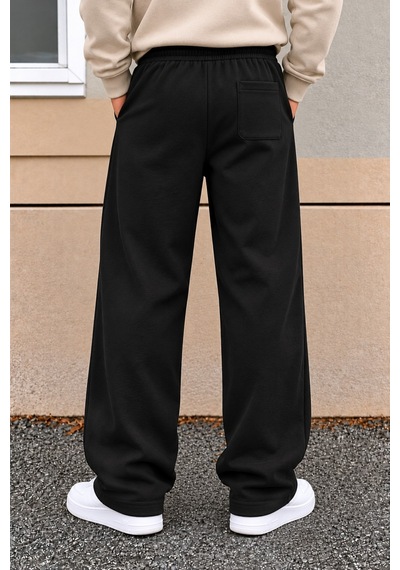 Tarz Cool Erkek Oversize Baggy Fit Eşofman Altı %100 Pamuk 3 İplik Şardonlu Bol Paça Rahat Kesim Siyah