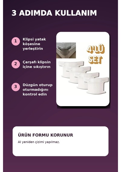4'lü Beyaz Plastik Yatak Çarşaf Sabitleyici Klips Seti Açık Bej