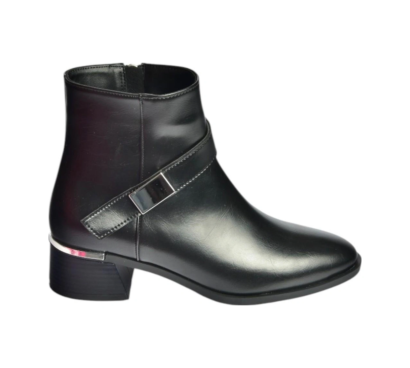Fox Shoes V518047009 Siyah Kalın Alçak Topuklu Kadın Bot Siyah-Suni Deri