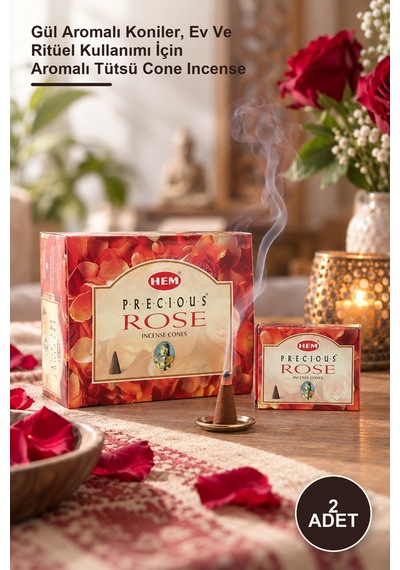 2 Adet Precious Rose Konik Tütsü Gül Aromalı Koniler, Ev Ve Ritüel Kullanımı İçin Aromalı Tütsü Cone Incense
