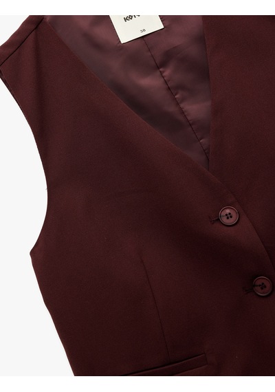 Koton Astarlı Kolsuz Düğmeli V Yaka Blazer Yelek Bordo 6wak20009pw Bordo