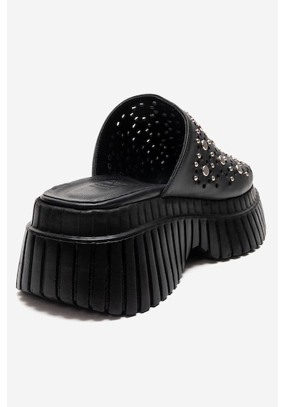 Luvishoes Harlow Siyah Cilt Hakiki Deri Troklu Kadın Dolgu Tabanlı Terlik
