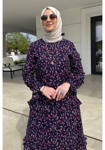 Rabia Şamlı Mine Elbise Lacivert Normal