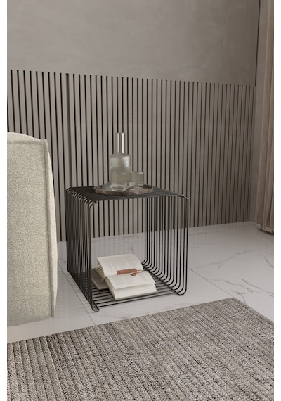 Miami Minimalist Metal Tel Kare Yan Sehpa Modern Küp Yan Sehpa & Modüler Kitaplık Dergilik Siyah