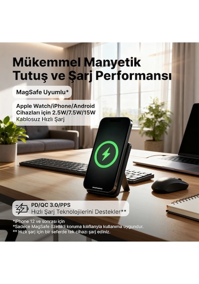 Ttec 2BB239 Recharger M 5.000 mAh Magsafe Uyumlu PD 20W Stantlı Kablosuz Taşınabilir Hızlı Şarj Aleti