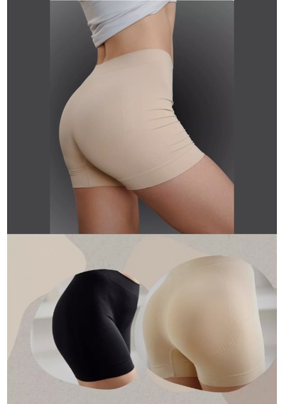 Miresa Basic Lazer Kesim Dikişsiz Kadın Boxer Külot 2'li Paket Siyahten