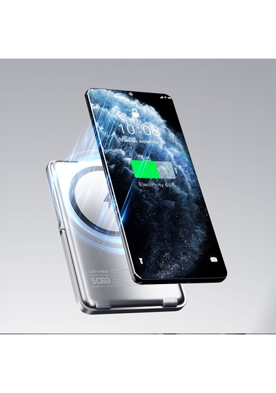Lenyes PW038D 20W 5000 mAh 15 W Ultra İnce Standlı Wireless Powerbank Gümüş