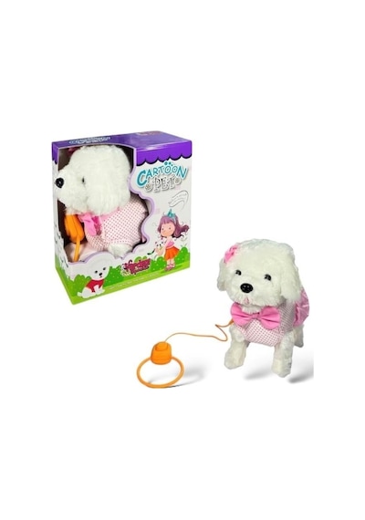 Vardem Tasmalı Hareketli Yürüyen Peluş Köpek Pembe Fiyonklu