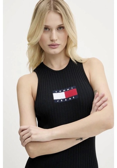 Tommy Jeans Tjw Flag Sweater Mını Dress Ext Kadın Siyah Elbise Dw0dw20877bds Siyah