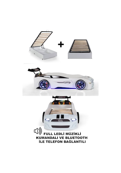 Bazalı Beyaz Arabalı Yatak Sport Mst Full Ledli Kumandalı Ve Müzikli 90x190 Cm Bazalı Beyaz Arabalı Yatak Sport Mst Full Ledli Kumandalı Ve Müzikli 90x190 Cm