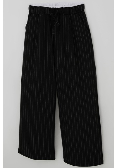 Breeze Kız Çocuk Pantolon Pinstripe Çizgili Çift Bel Detaylı 8-14 Yaş, Siyah