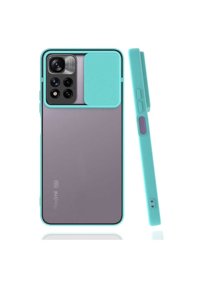 Ekılıf - Xiaomi Redmi Note 11 Pro Plus 5g Uyumlu Kılıf Slayt Sürgülü Arkası Buzlu Lensi Kapak - Turkuaz
