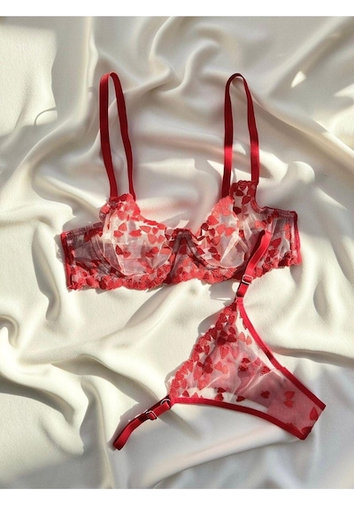 La Linaa Valentina Kadın Kalpli Bralet Takım-kırmızı Kırmızı