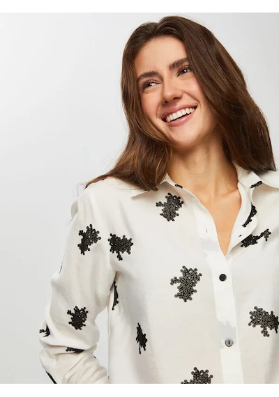 Faik Sönmez Allover Çiçek Flok Baskılı Tunik 014 Us25tnk01473 Ekru
