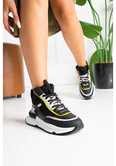 Shoetek Marion Kadın Sneakers Bağcıklı Spor Bot Siyah/sarı Deri Sarı