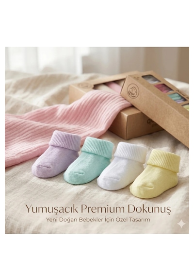 Yenidoğan Premium Hediye Seti Müslin Örtü & Bebek Çorap Kutulu Set Açık Pembe