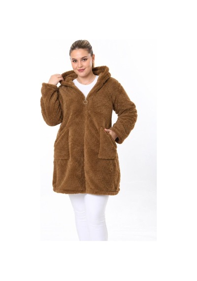 Vuslat Kadın Taba Renk Uzun Fermuarlı Polar Hırka Taba Taba