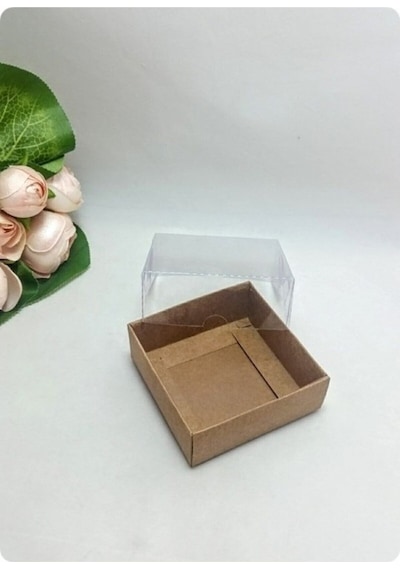 75 Adet 8x8x3 Cm Asetat Kapaklı Kraft Kutu Düğün Nişan Kına Hediyelik Kutu Kraft 8 X 8 X 3