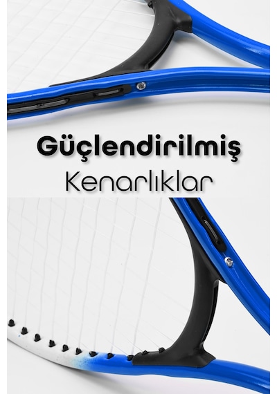 3lü Set Deluxe 21 İnç Çocuk Genç Tenis Raketi Seti Çantalı Çocuk Tennis L2 Grip 53 Cm Mavi 670