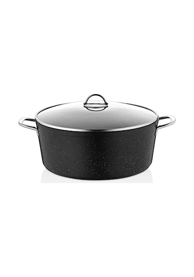 3109 - 2 Parça - Biogranit, 34x13,5 Cm - 11 Litre, Büyük, Derin Tencere Siyah Gövde, Platin Detay Siyah
