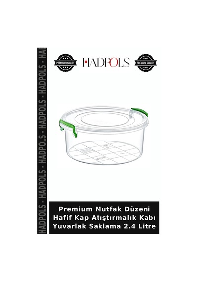 Premium Mutfak Düzeni Hafif Kap Atıştırmalık Kabı Yuvarlak Saklama 2.4 Litre Şeffaf - Yeşil