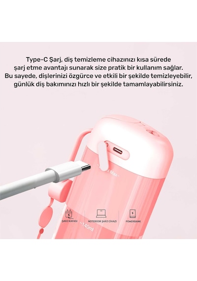 Npo Nicefeel Fc5170 Mini Taşınabilir,şarjlı, Diş Teli/protez Bakım Ve Profesyonel Ağız Duşu-pembe