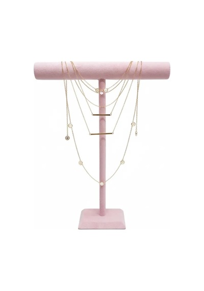 Süet Kaplama Pembe Renk Uzun 50/40 Cm Kolye - Tesbih Sergileme Standi