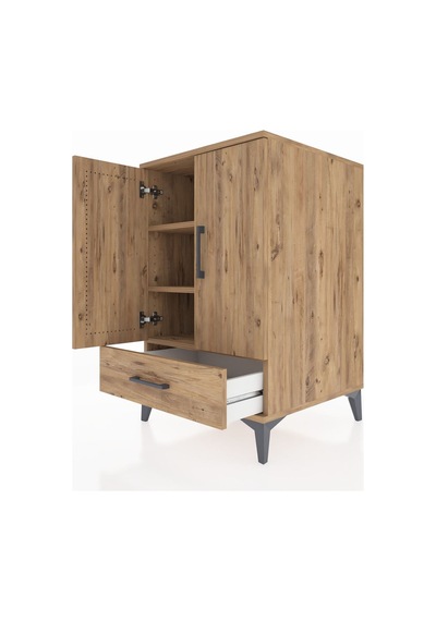 Kronos Komodin 3 Raflı Tek Çekmeceli 2 Kapaklı 60x59x96 Çam-çam Çam