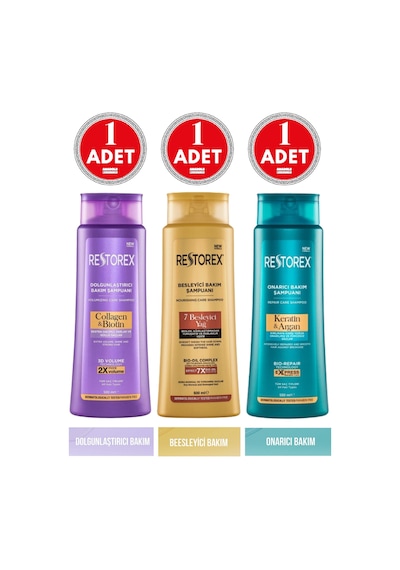 Şampuan Keratin&argan 500ml 1 Adt Collagen&biotin 500ml 1 Adt 7 Besleyici Yağ 500ml 1 Adt Tüm Saç Tipleri