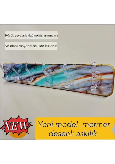 Mermer Desenli Yapışkanlı Askılık Mavi