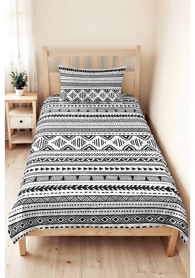 Siyah Beyaz Etnik Genç Odası Tek Kişilik Pike Takımı-bohem Geometrik 160x220cm Kapitone Yatak Örtüsü Kumlu Avlu Örtüsü