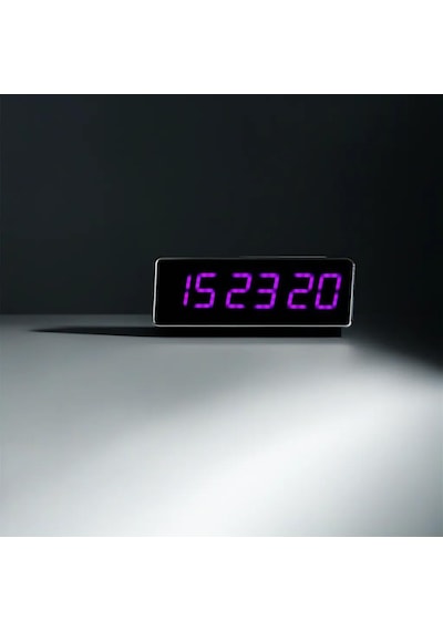 Saniyeli Dijital Led Duvar Ve Masa Saat Ve Derece - Mor Kasa Ölçüsü: 15x50 Cm