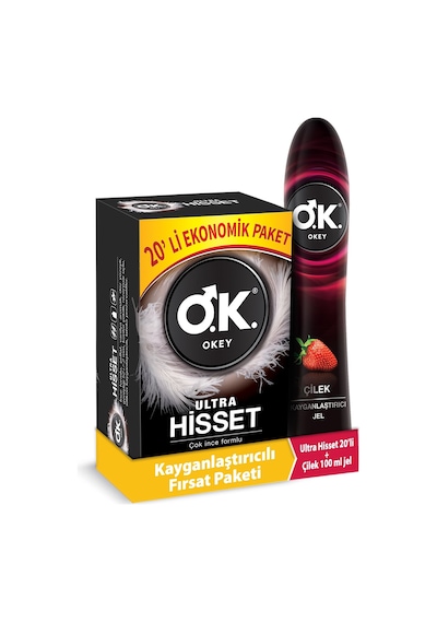 Okey Ultra Hisset 20'li Prezervatif + Okey Çilek Kayganlaştırıcı Jel 100 ML Set