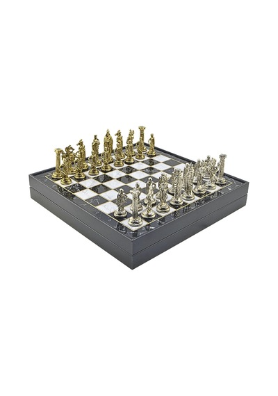 Ayrex Büyük Boy Metal İngiliz Satranç Takımı Parlak Ve Mermer Desenli Sandıklı Mdf Tahtası 36x36x6 Cm.