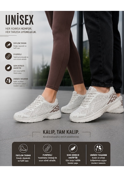 Homiro Unisex Rahat Günlük Spor Ayakkabı Yazlık Hafif Fileli Bej
