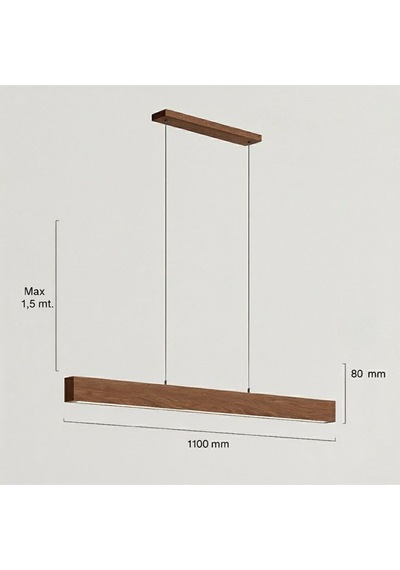 Ferwood Aydınlatma Ferwood 110cm Doğal Ceviz Ahşap Sarkıt Lamba - 4000k Beyaz Led Avize