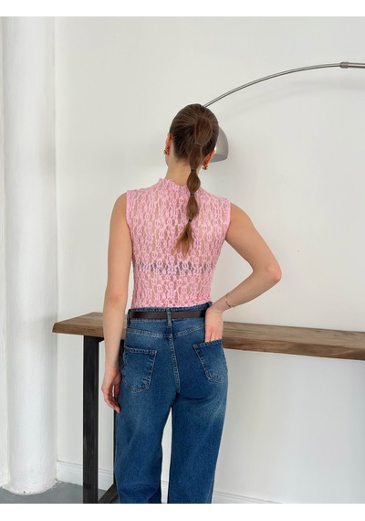 Verymoda Sıfır Kol Dantel Bluz D2750 Pembe
