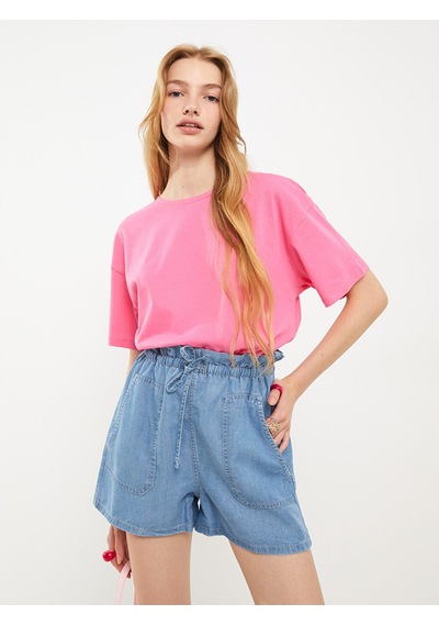 Lcw Jeans İndigo Yüksek Bel Standart Fit Düz Cep Detaylı Kadın Jean Şort