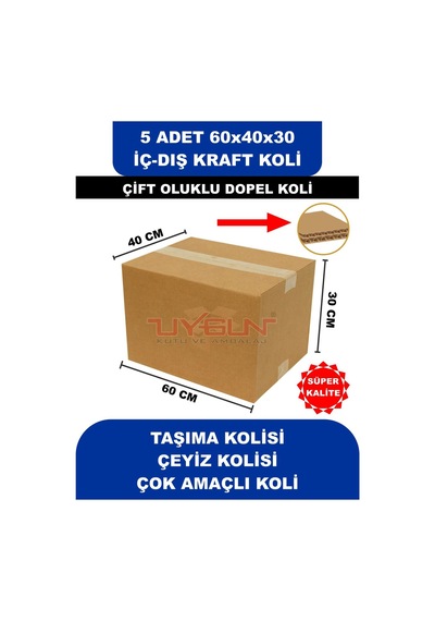 5 Adet 60x40x30 Ev Taşıma Kolisi, Çeyiz Kolisi, Boş Koli, Çift Oluklu Ksssk Dopel